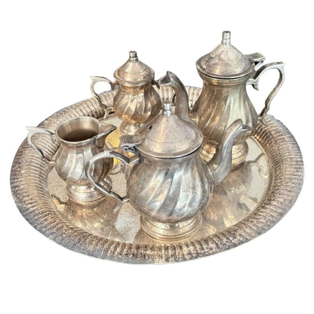 Vintage 5 Piece Tea Set. Tea Service with Tray. Collectible. Made in India.